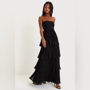 Seriously Sensational Black Strapless Tiered Maxi Dress Lulus